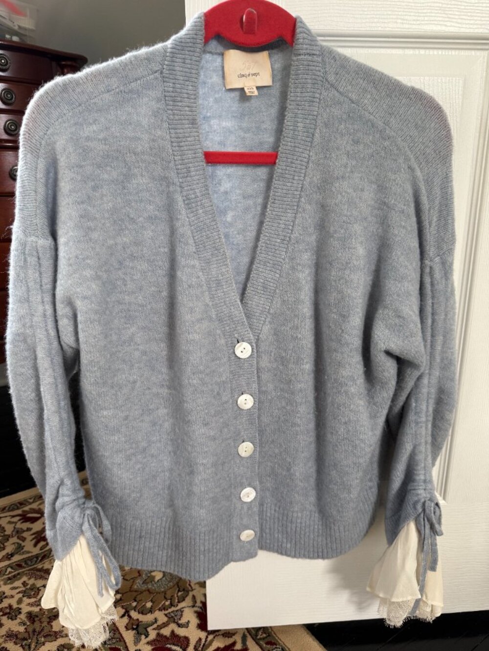 CINQ A SEPT Womens Ruched Button Down Cardigan Sweater Laced sleeves details